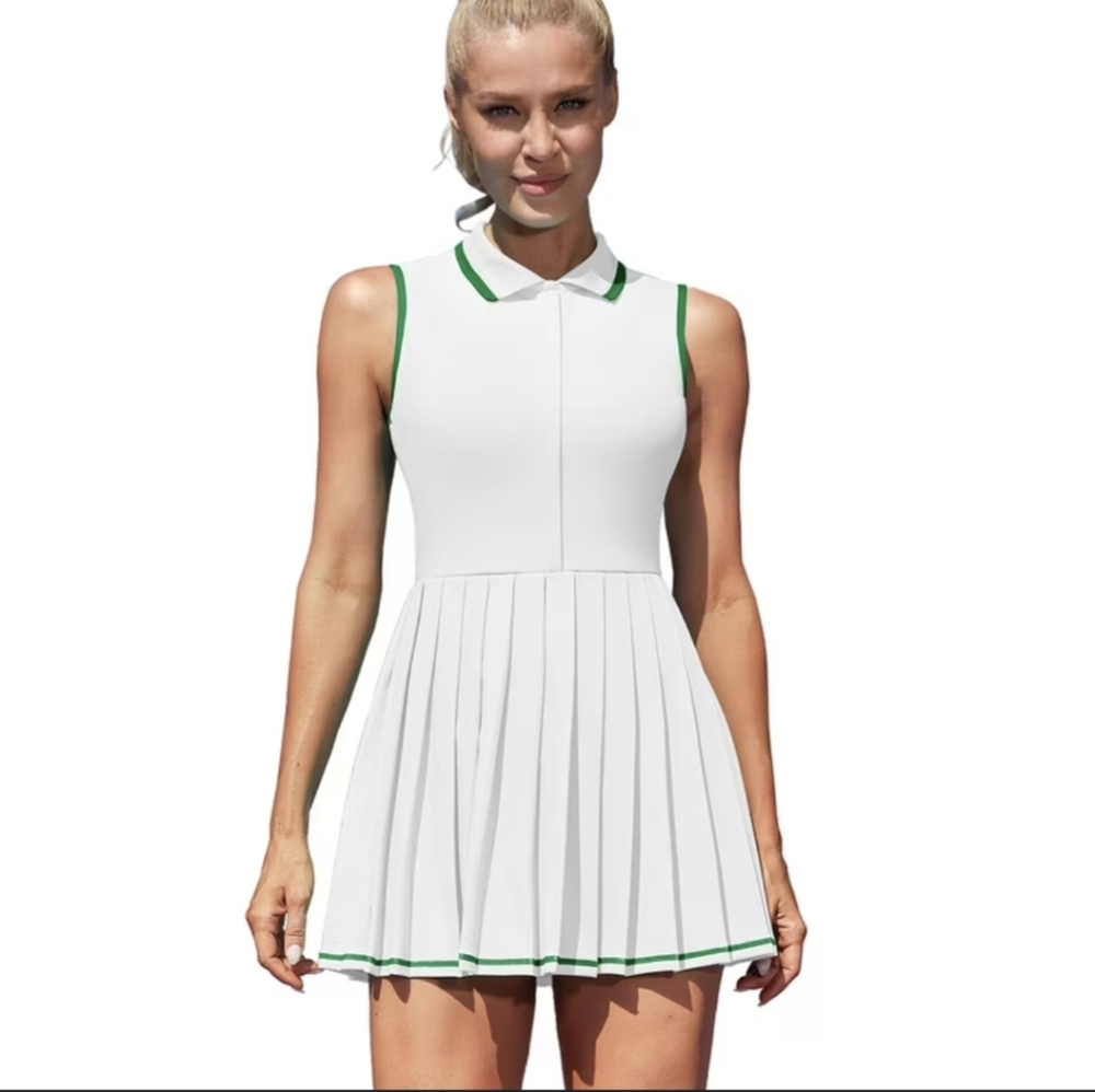 Attraco White Tennis Dress With Green Trim Quick Dry Moisture Wicking Size S